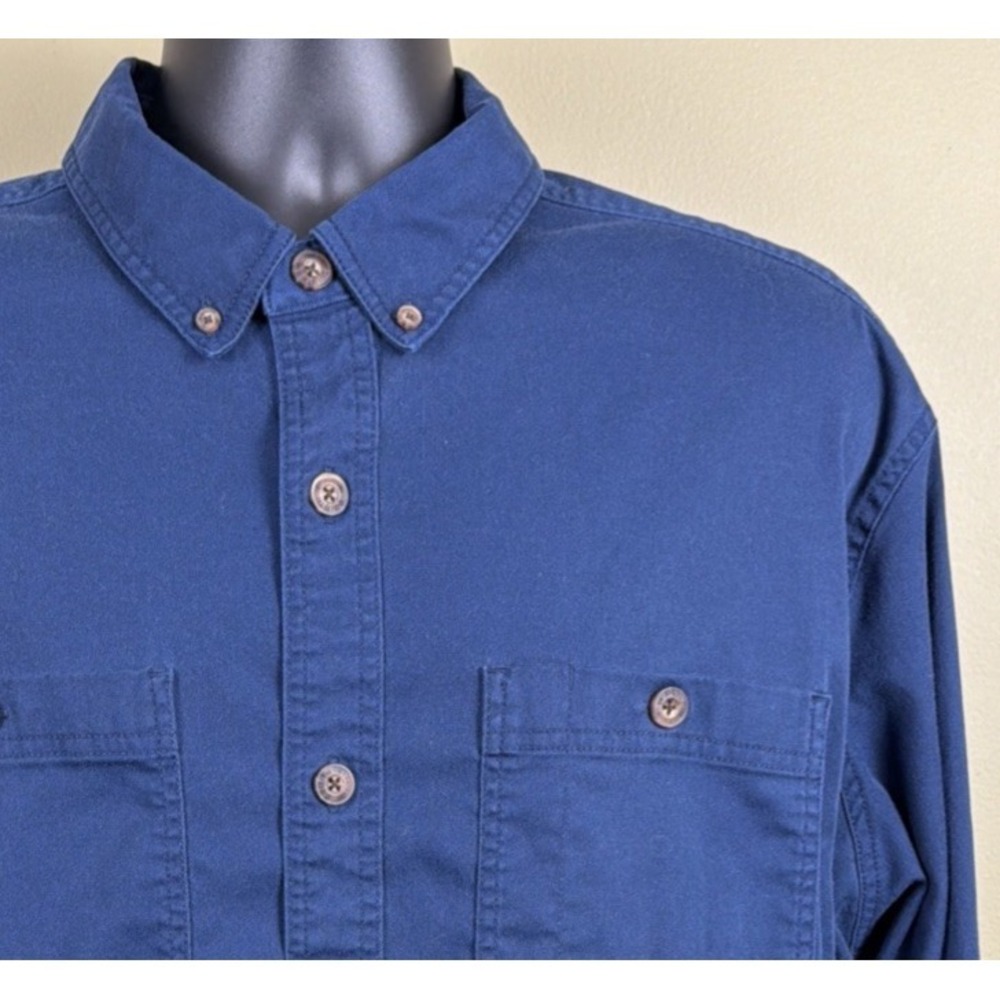 Duluth Trading Canvas Work Relaxed Fit Button Down Shirt Mens XL Blue Barn Chore